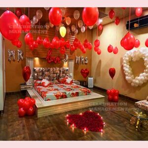 1st Night Room Decor with red balloons