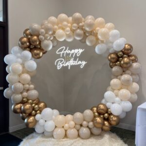 Ring Decor with white golden and peach balloons